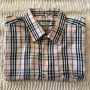 Burberry Men's Plaid Shirt - Beige, Black, Red